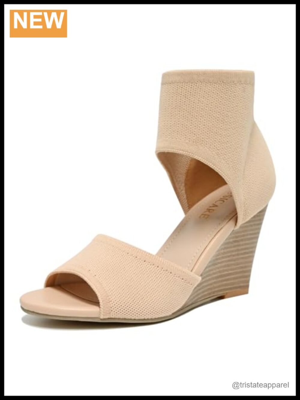Womens Peep Toe Wedge Sandals Stretchy Knit Slip On Heels Party Work